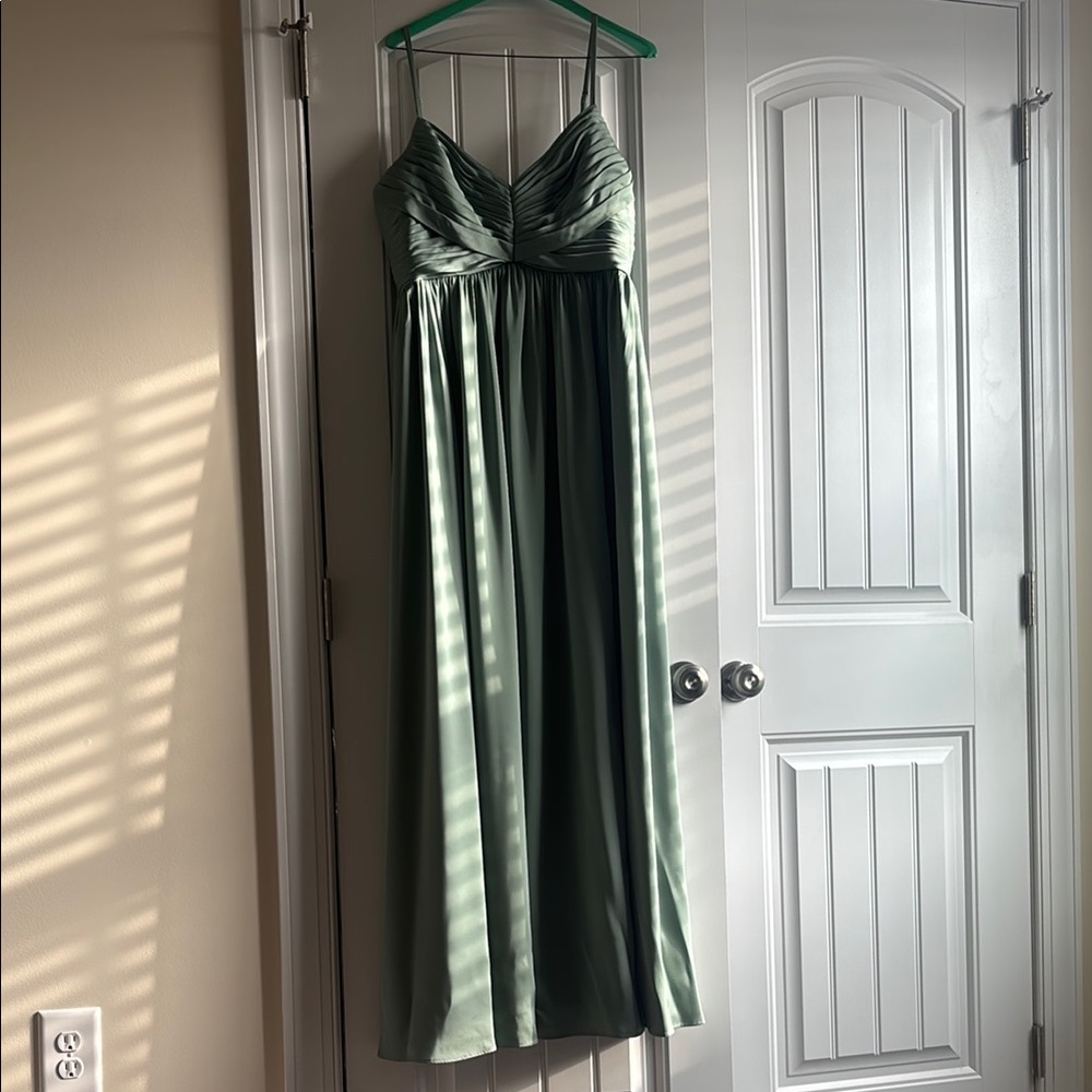 Azazie matcha green bridesmaid dress
